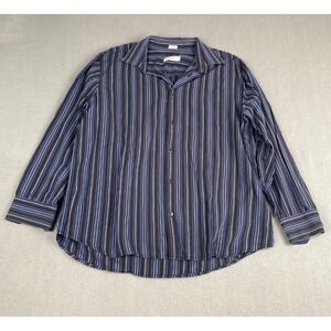 CALVIN KLEIN Men's Size XL Black and blue Striped Dress Shirt Long Sleeve Cotton